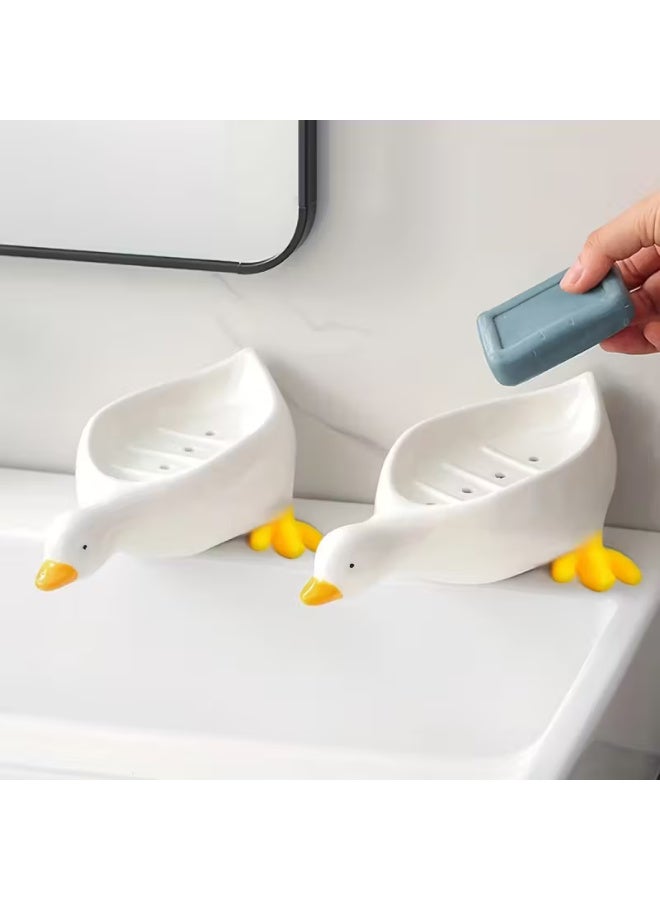Arabash Duck-Shaped Soap Box, Oval Bathroom Drain Tray with Anti-Puddle Design, 4-Season Gift for Creativity & Practicality – Also a Small Item Organizer - Image 2